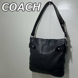 【COACH】コーチ F19722 ダッフル レザー ワンショルダー ハンド トート バッグ 肩掛け 手持ち 本革 かばん 黒 ブラック