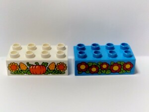 レゴデュプロ 　プリントブロック　2個セット　2×4 花、野菜　特殊ブロック
