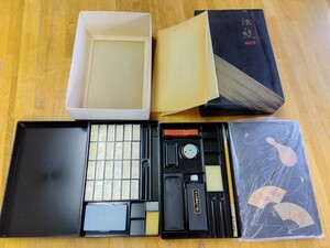  rubber seal various 24 piece, calligraphy tool set 3 step piling lacquer ware boxed .,.., writing brush, weight other .., celebration,. see Mai, size ., little gift etc. 