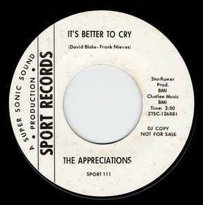 The Appreciations / It’s Better To Cry ♪ Gimme Back My Soul (Sport)