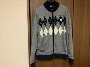 美品　FOOTJOY フットジョイ　防風フルジップセタージャケット　ウール混　裏地　Lサイズ　ネイビー／グレー　カーディガン　送料無料