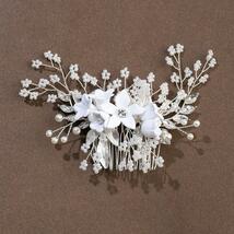ヘッドドレス ブライダル 髪飾り ウェディング パール 結婚式 ヘアアクセサリー 花柄 シルバー ホワイト_画像3