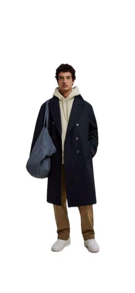 最終値下!ZARA MAN カシミヤ混 ダブルブレストコート オーバーサイズ L ネイビー チェスターコート