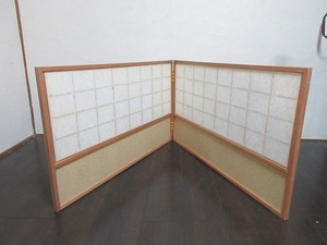 I10917 【 美品 茶道具 杉縁 腰風炉先屏風 両面使い 裏アジロ 網代 紙箱 】 検) 茶室道具 炉風炉兼用 茶室仕切り 衝立 結界 和家具ⅶ