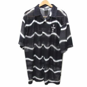 美品 VINTAGE●DOG TOWN 90’s ドッグタウン メッシュシャツ オーバーシャツ 半袖 シースルー メンズ XL 大きいサイズ ブラック 黒龍 総柄