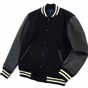 美品 定価3万3000円●UNITED ARROWS ユナイテッドアローズ 袖革スタジャン アワードジャケット オールブラック メンズ Mサイズ 袖レザー