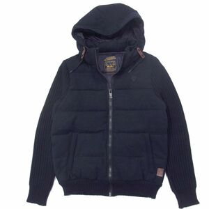 ☆SCOTCH & SODA スコッチアンドソーダ フード付き 袖ニット切り替え ウールブルゾン ジャケット 中綿入り メンズ ネイビー 1円スタート