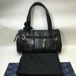 【中古現状品/インボイス登録店/CH】GENUINE OSTSRICH オーストリッチ 2WAY バッグ ブラック レディース バッグ　MZ0116/0006