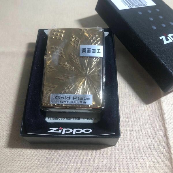 ZIPPO ライター ダイヤモンドカット スパイラル ジッポ K24 純金メッキ 彫刻 金タンク 両面加工 