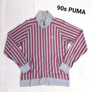 90sレトロ古着 PUMA ストライプ柄ジャージ風ロングTシャツ ジップアップ カットソー ヒットユニオン 五点で送料無料 66137