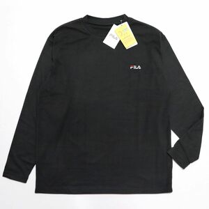 ★フィラ FILA 新品 メンズ UVカット 保温 両面起毛 フリース クルーネック Tシャツ ロンT 黒 XLサイズ [443362-BK-LL] 一 三 参★QWER