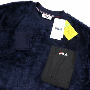 ★フィラ FILA 新品 メンズ UVカット 保温 モコモコ シャギー クルーネック シャツ トレーナー 紺 XLサイズ [441320-NV-LL] 一 三 参★QWER