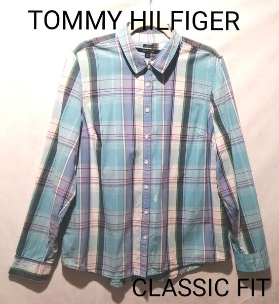 TOMMY HILFIGER トミーヒルフィガー クラッシックフィット フランネル シャツ ブルーチェック柄 L