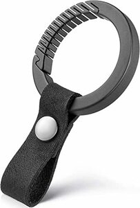 [TISUR] キーホルダー メンズ チタン カラビナ おしゃ 本革 キーリング付き キーケース用 keychain (ブラック)
