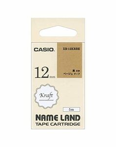  Casio label lighter name Land craft paper-backed tape 12mm XR-12KRBE beige . black character 