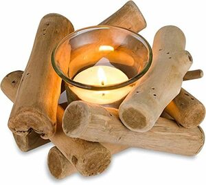 Rurumi 木製 流木 キャンドルホルダー キャンドルスタンド 癒し インテリア 北欧風 焚き火 ガラス 燭台 ろうそく 立て (1個)