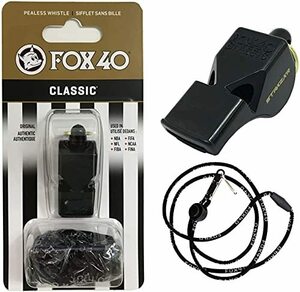 FOX40 ホイッスル Classic 115db (黒) ランヤード付属 ピーレス構造(コルク玉不使用) STRAZAR (STR-WHSC-