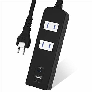 電源タップ２コンセント＋２USB type-A type-C PD QC 対応急速充電 おしゃれ ほこり防止シャッター 雷ガード搭載 (3m ブ