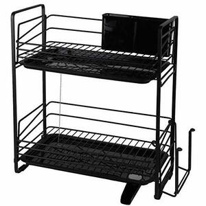 [BLKP] pearl metal tableware dish drainer rack basket slim type 2 step robust . flat type wire limitation black BLKP black AZ-