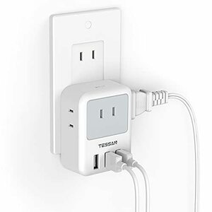 USB コンセント タップ TESSAN 電源タップ 雷ガード付 3個AC口 3つUSBポート たこあしコンセント 分岐 充電タップ マルチタッ