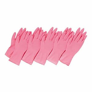 左右兼用薄型家庭用ゴム手袋 ピンク 繰り返し利用 作業 キッチン 掃除 炊事 食器洗い 園芸 10枚入