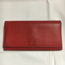 手入れ済み LOEWE ロエベ 2つ折り 財布 レザー レッド 財布_画像1