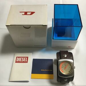 電池交換済 希少 レア 極美品 DIESEL ディーゼル メンズ 腕時計 クォーツ 3針 DZ-2022 レザーベルト 説明書 箱付き