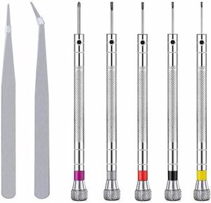 精密ドライバー 時計職人ドライバー 精密 マイナスドライバー 極細ピンセット ピンセット 腕時計用 時計工具セット 時計電池交換 