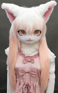 着ぐるみヘッド 猫 白とオレンジ 全頭ヘッド ケモノ マスク ファースーツ ぬいぐるみ コスプレ コスチューム