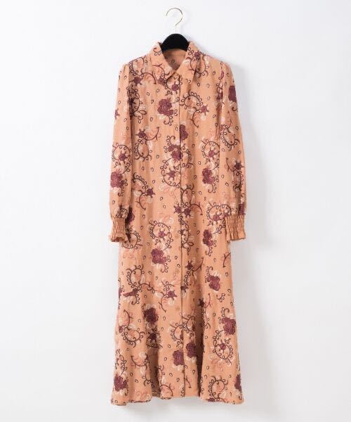 グレースコンチネンタル 刺繍シャツワンピース ¥46,200ロング丈 長袖 ベージュ