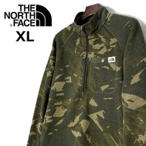 1円～!売切!【正規新品】THE NORTH FACE PRINT GORDON LYONS 1/4ZIP フリース プルオーバー US 登山 厚手ニット(XL)カーキ 迷彩柄181024-40_画像3