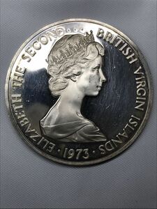 銀貨　英領バージン諸島　ヤングエリザベス2世　1ドル銀貨　1973年　直径約38.9ｍｍ　厚さ約2.6ｍｍ　重さ約25.51g　大型銀貨