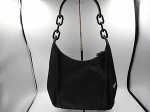 14676i PRADA プラダ プラチェーン ワンショルダーバッグ 白タグ113 ブラック W31×H23×D11cm