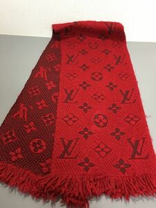 LOUIS VUITTON ルイ ヴィトン モノグラム柄 ロゴマニア マフラー レッド