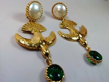 美品 シャネル グリーンガラス 鳥 イヤリング ヴィンテージ CHANEL 70's Bird Earrings_画像1