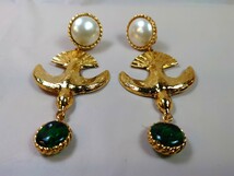 美品 シャネル グリーンガラス 鳥 イヤリング ヴィンテージ CHANEL 70's Bird Earrings_画像2