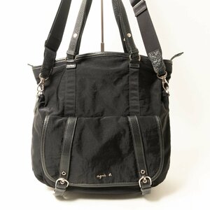 agnes b. VOYAGE アニエスべー ボヤージュ 2WAY ショルダーバッグ トートバッグ ブラック 黒 シルバー ナイロン レザー レディース bag 鞄