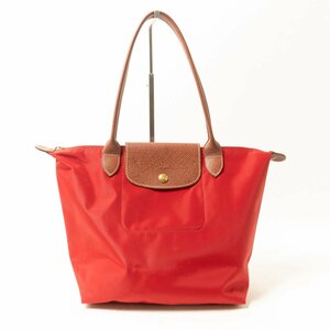 LONGCHAMP ロンシャン ル プリアージュ トートバッグ レッド 赤 ブラウン ゴールド ナイロン レザー レディース 手さげ 折りたたみ可 bag