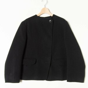 UNIQLO ユニクロ +J ジルサンダー ダブルフェイスノーカラージャケット ショートコート アウター ウール69％ シンプル 無地 ブラック 黒 M