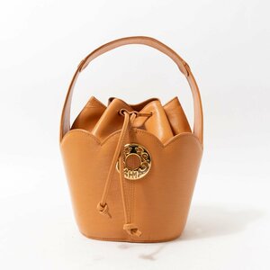 【1円スタート】HANAE MORI ハナエモリ バケツ型 レザーハンドバッグ 鞄 巾着 ファッション小物 服飾小物 ゴールド金具 ブラウン 茶色