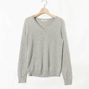 UNIQLO ユニクロ Vネックセーター 長袖 ニット 無地 トップス カットソー Sサイズ カシミヤ100% グレー シンプル カジュアル 秋冬