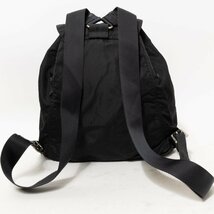 【1円スタート】PRADA プラダ イタリア製 巾着型リュックサック バックパック ロゴプレート ナイロン レザー ブラック 黒 婦人鞄 無地_画像2