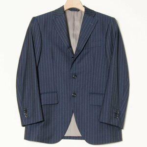 azabu tailor テーラードジャケット シングル 総裏 紺/ネイビー ストライプ ウール100％ サイズ042 A メンズ フォーマル 紳士 古着