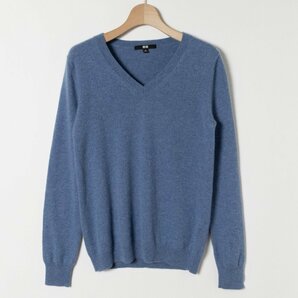 UNIQLO ユニクロ カシミヤVネックセーター 長袖 Mサイズ カシミア100％ シンプル 冬 レディース 女性 ブルーミックス 暖か 定番 綺麗めの画像1