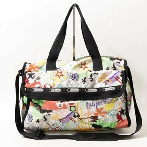 LeSportsac レスポートサック ショルダーボストンバッグ イエロー ブラック グリーン ナイロン ミニポーチ付き ポップ柄 レディース bag 鞄