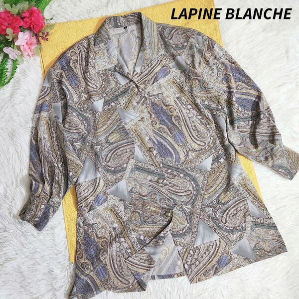ラピーヌ LAPINE BLANCHE ペイズリー総柄オープンカラー長袖シャツ ゆったりデザイン 82400
