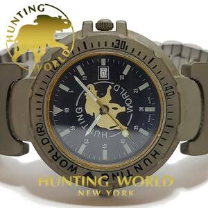 【1円スタート】HUNTING WORLD ハンティングワールド 【SWISS MADE／スイスメイド】回転ベゼル メンズ腕時計 動作品