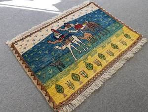 92×60cm【ペルシャ手織りギャッベ】手織りペルシャ絨毯 カシュクリ