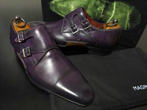 極美品 使用僅か マグナーニ 39 Magnanni オパンケ製法 トリプルモンクストラップ バイオレット アンティークフィニッシュ 8059