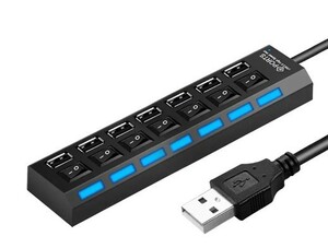 USB2.0ハブ 7ポート セルフパワー 独立個別スイッチ ブラック B2401115